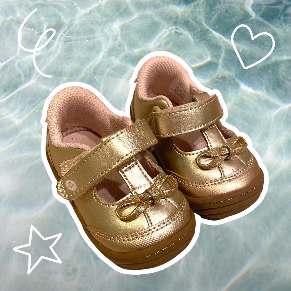 EUC Stride Rite | Gold Metallic Maryjane Infant Toddler Shoe SZ 3.5 | like new